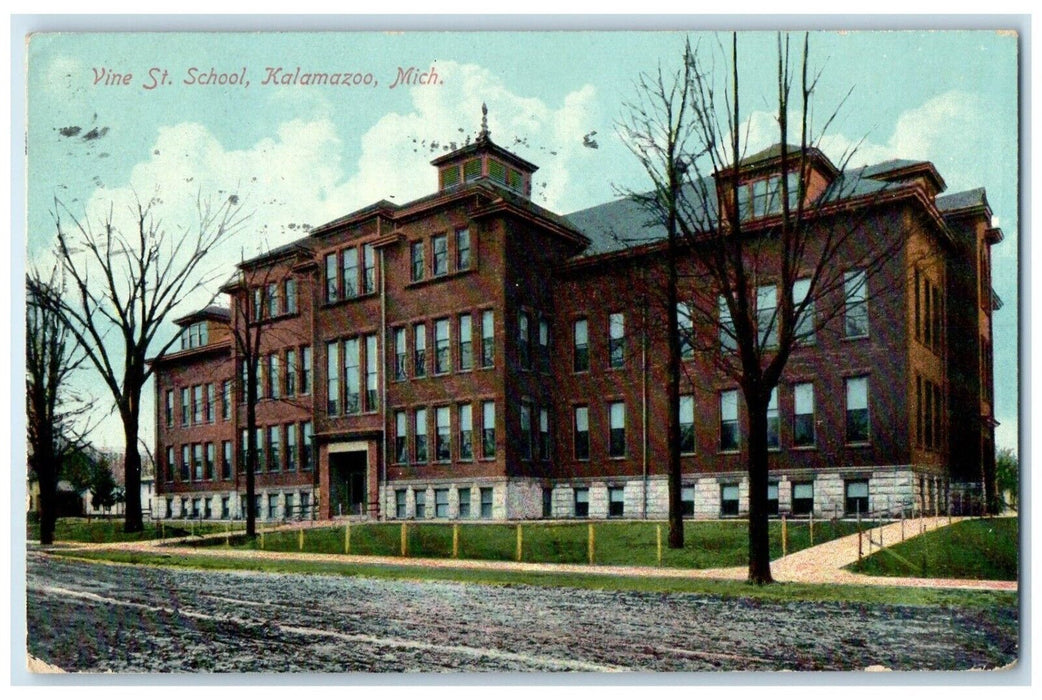 1910 Exterior View Vine St School Building Kalamazoo Michigan MI Posted Postcard