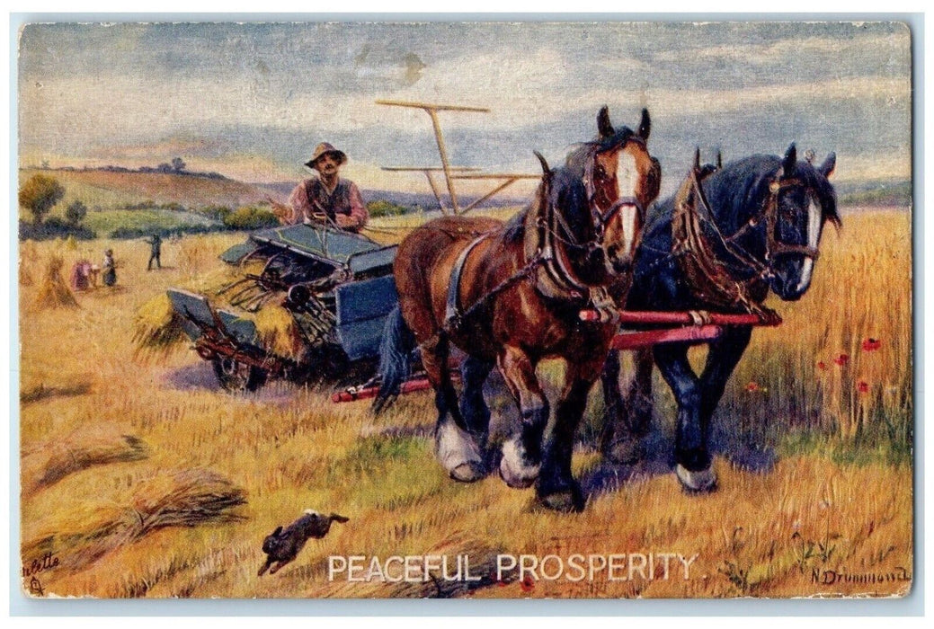 c1910's Peaceful Prosperity Horses And Wagon Hay Oilette Tuck's Antique Postcard