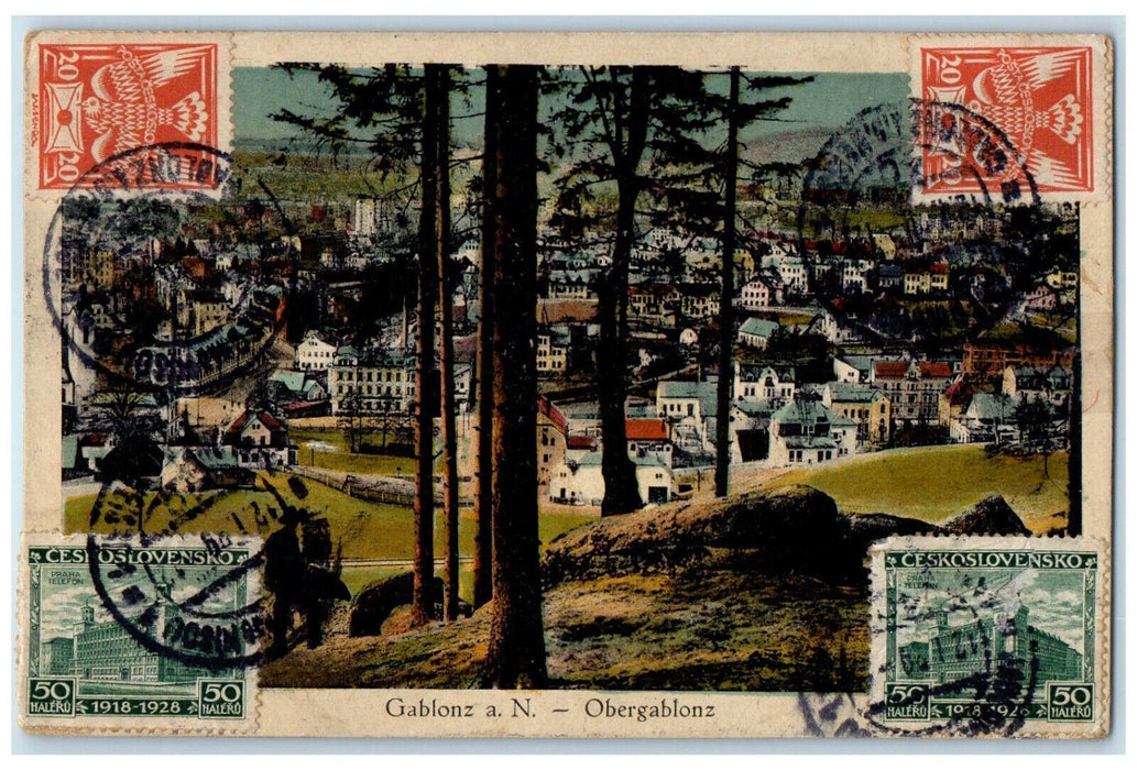 1929 Obergablonz COF Cancel on Front Jablonec nad Nisou Czechia Postcard