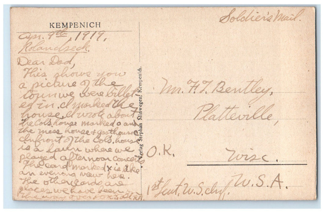 1919 Kempenich Rhineland-Palatinate Germany Soldiers Mail Antique Postcard