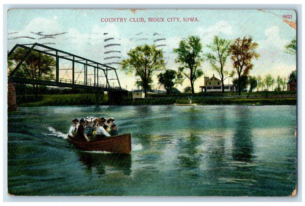 1909 Country Club Canoeing Boat Bridge Sioux City Iowa IA Antique Postcard