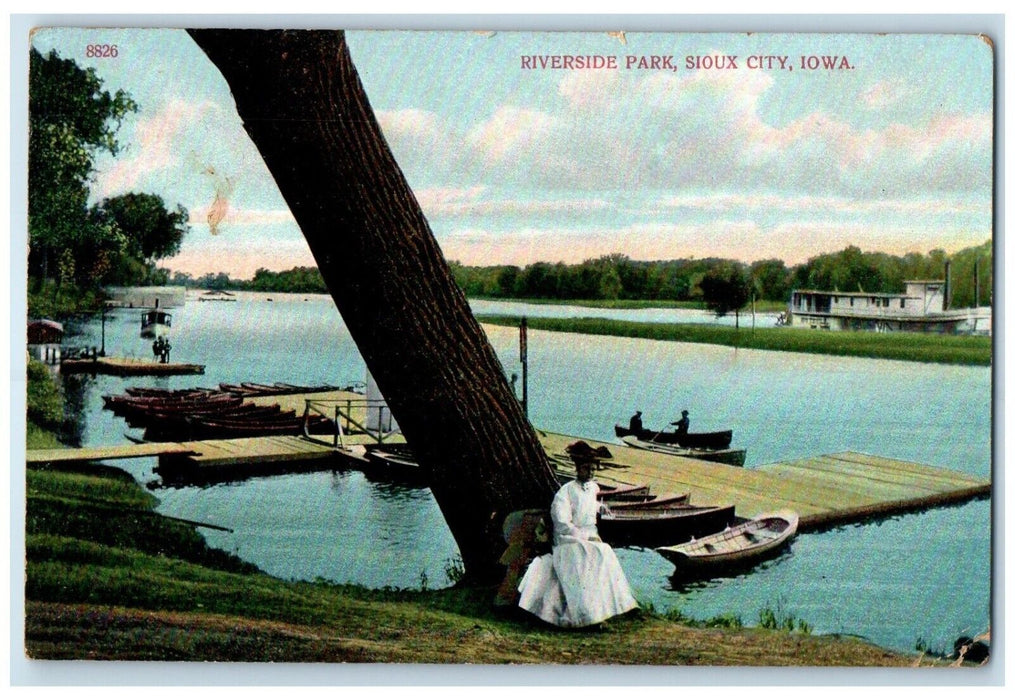 c1910's Riverside Park Boat Scene Sioux City Iowa IA Unposted Antique Postcard