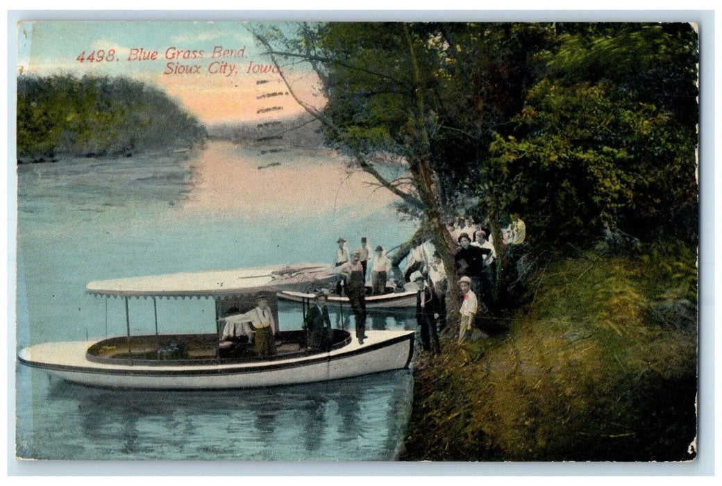 1911 Blue Grass Bend Boat Scene Sioux City Iowa IA Posted Antique Postcard