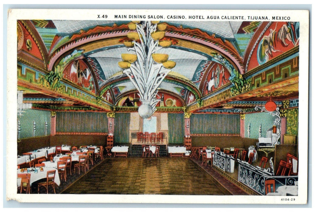 c1920's Main Dining Salon Casino Hotel Agua Caliente Tijuana Mexico Postcard