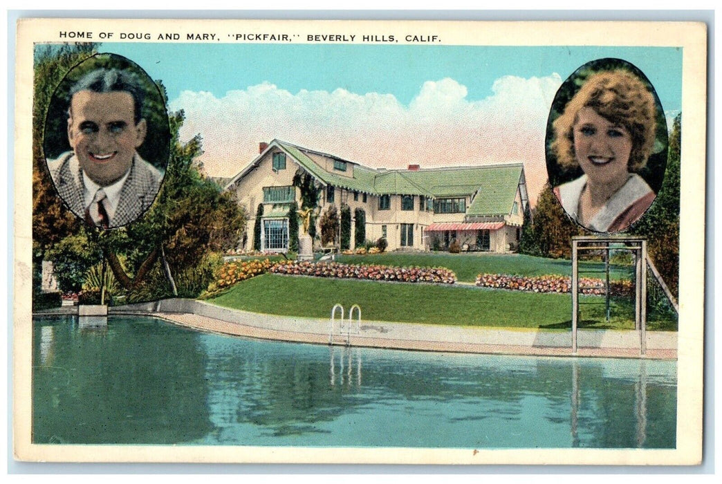 1931 Home Doug Mary Pickfair Swimming Pool Beverly Hills California CA Postcard