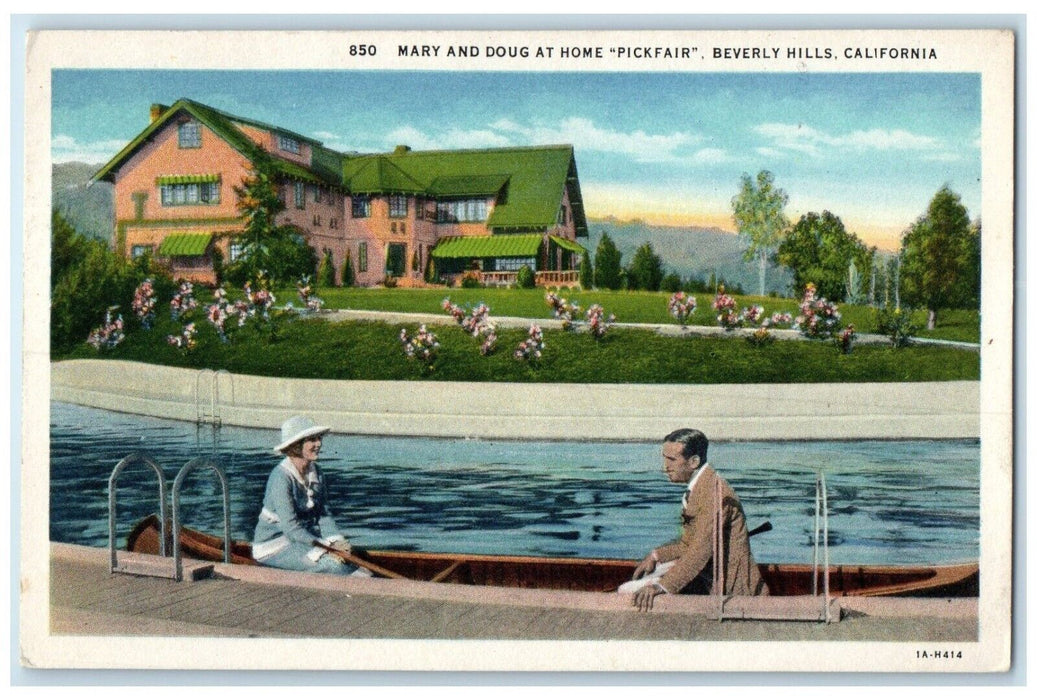 c1930 Mary Doug Home Pickfair Canoe Beverly Hills California CA Vintage Postcard