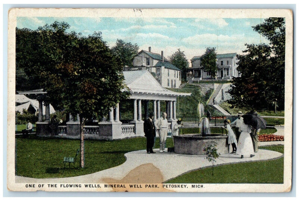 1920 One Flowing Wells Mineral Well Park Petoskey Michigan MI Vintage Postcard