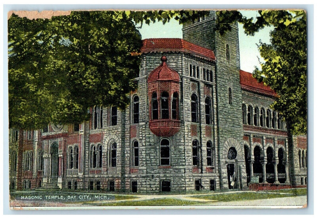 1910 Exterior View Masonic Temple Building Bay City Michigan MI Vintage Postcard