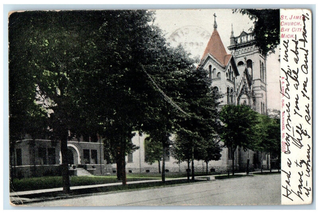 1907 Exterior View St James Church Building Bay City Michigan MI Posted Postcard