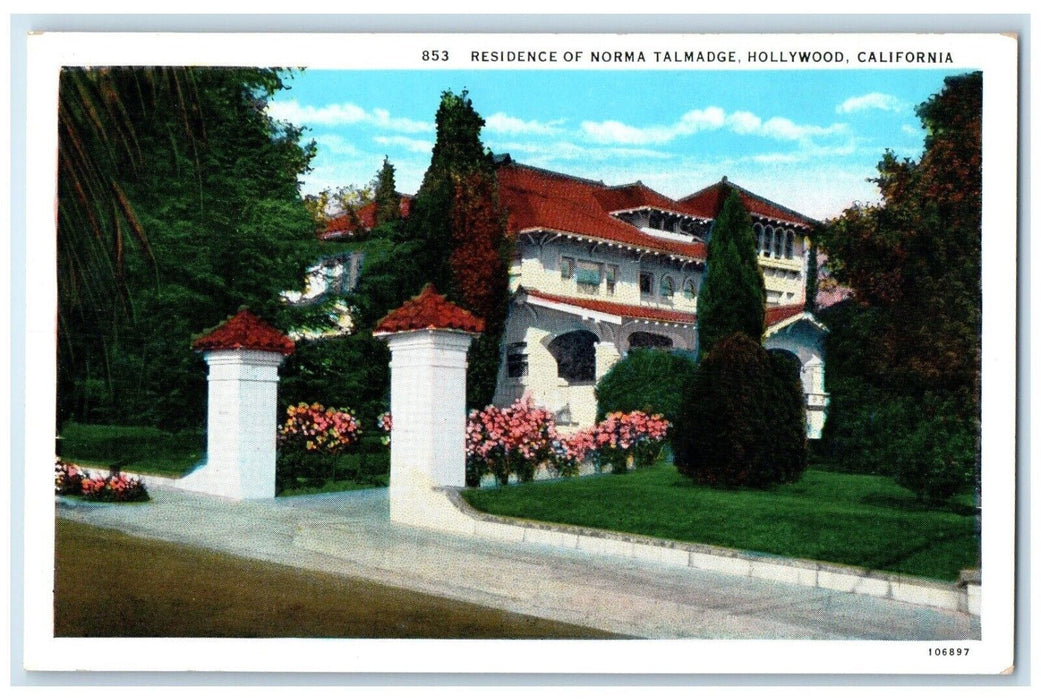 c1940 Residence Norma Talmadge Exterior Mansion Hollywood California CA Postcard