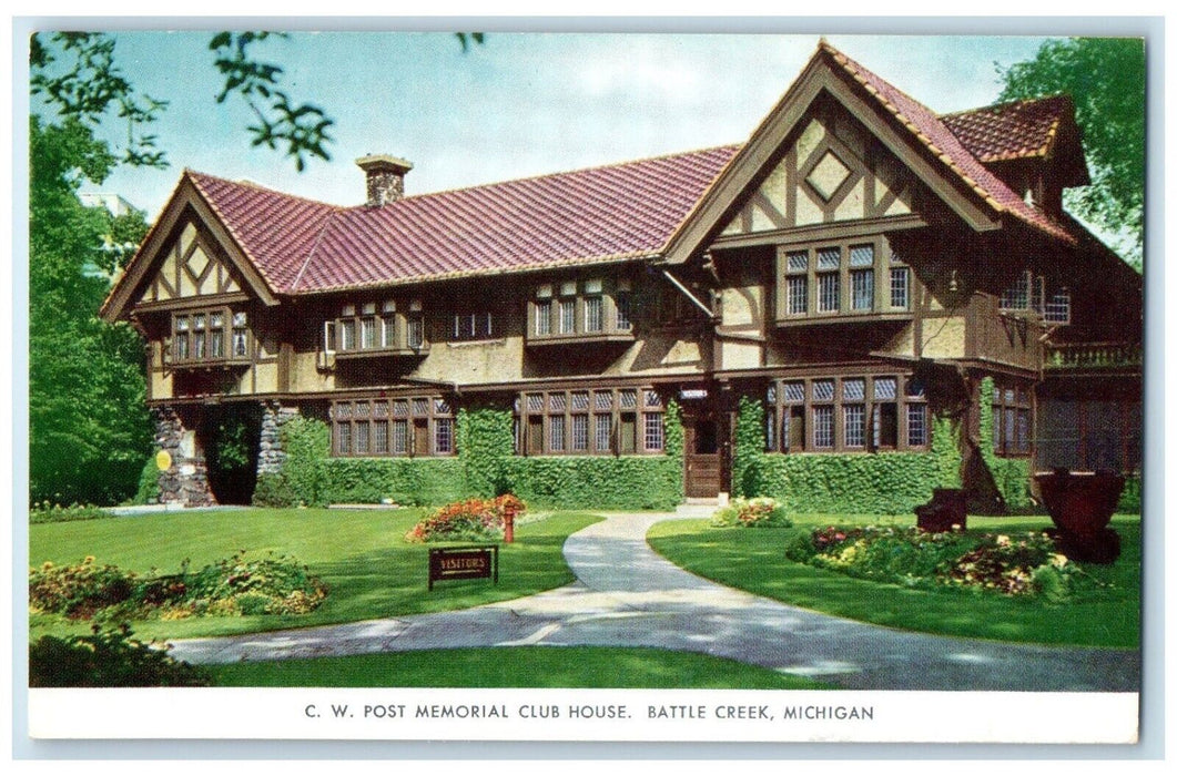 c1960 C. W. Post Memorial Club House Battle Creek Michigan MI Vintage Postcard