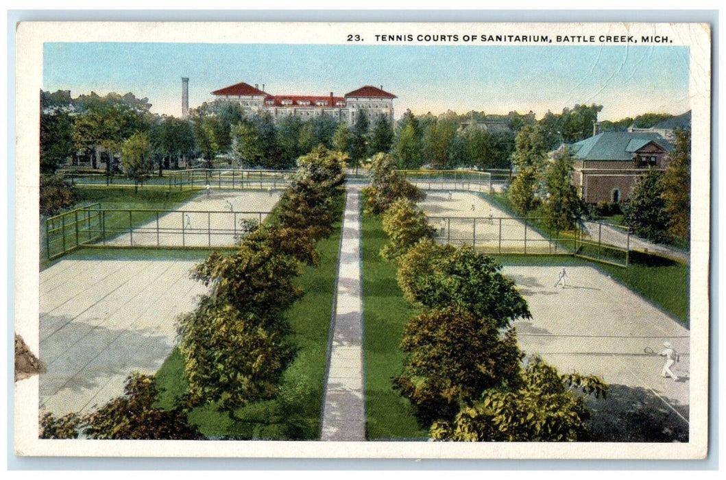 c1920 Bird's Eye View Tennis Courts Sanitarium Battle Creek Michigan MI Postcard