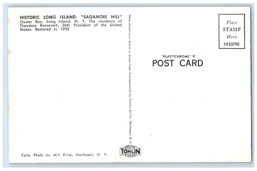 1960 Historic Long Island Sagamore Hill Oyster Bay Long Island New York Postcard