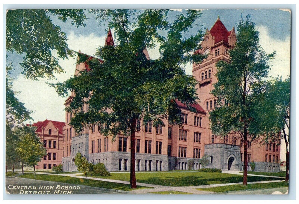 1910 Exterior View Central High School Building Detroit Michigan Posted Postcard