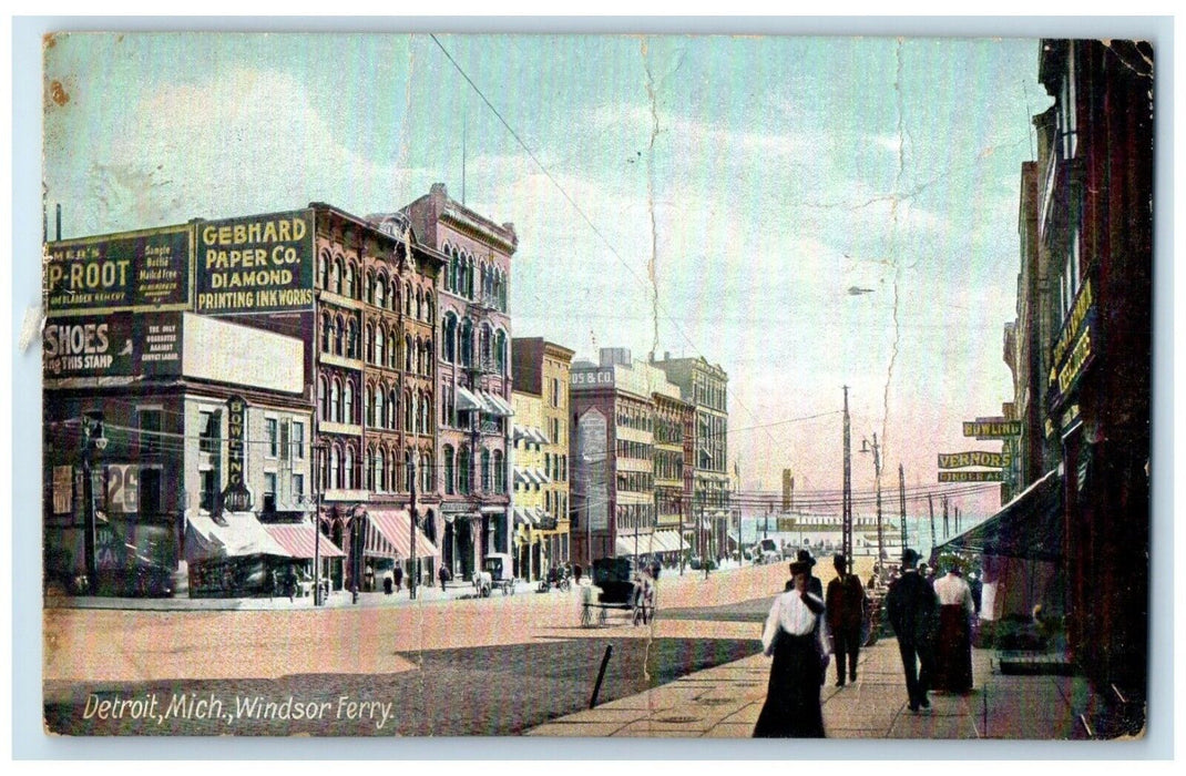 1909 Scenic View Windsor Ferry Buildings Street Detroit Michigan Posted Postcard
