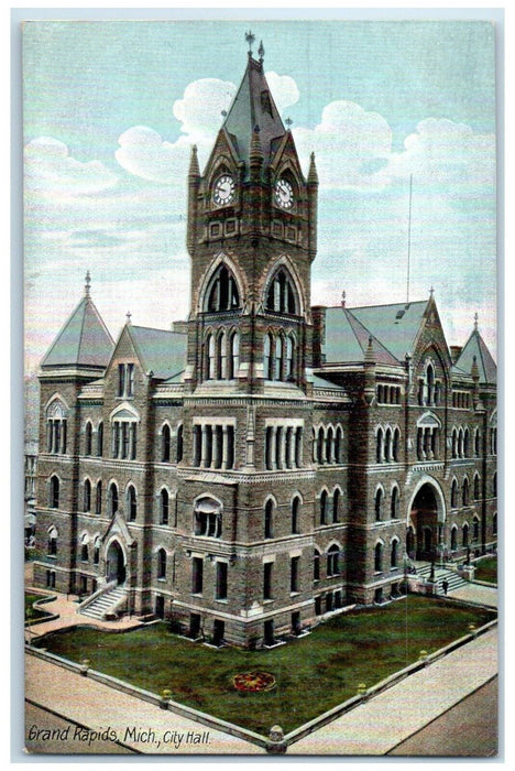 c1910 Aerial View City Hall Building Grand Rapids Michigan MI Antique Postcard