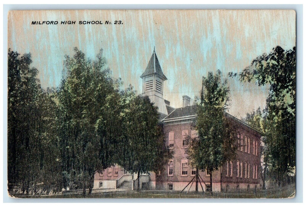 1910 Exterior View Milford High School Building Michigan Posted Antique Postcard