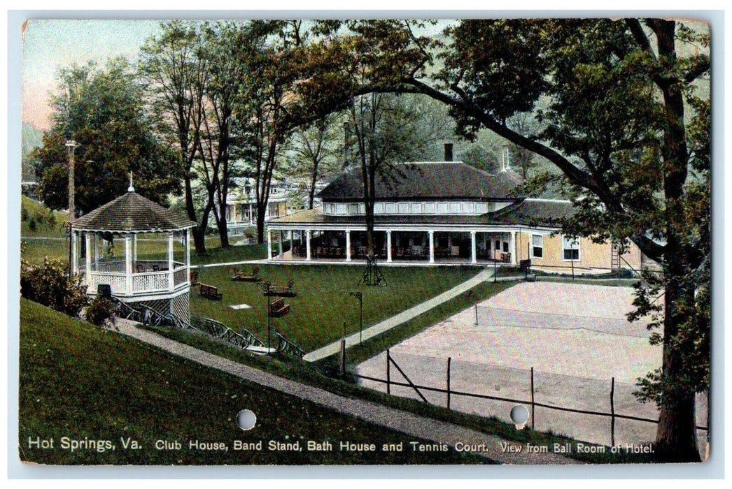 1910 Club House Band Stand Bath House Tennis Court Hot Springs Virginia Postcard