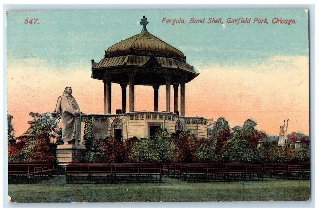 1911 Pergola Band Shell Garfield Park Exterior Statue Chicago Illinois Postcard