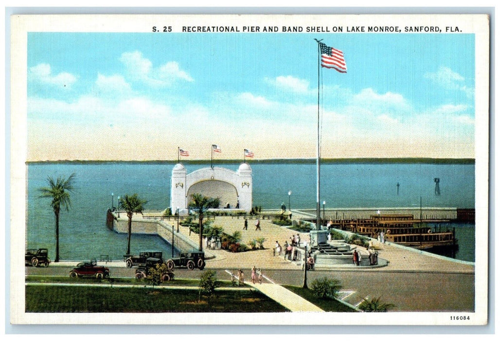 c1920 Recreational Pier Band Shell Lake Monroe Exterior Sanford Florida Postcard