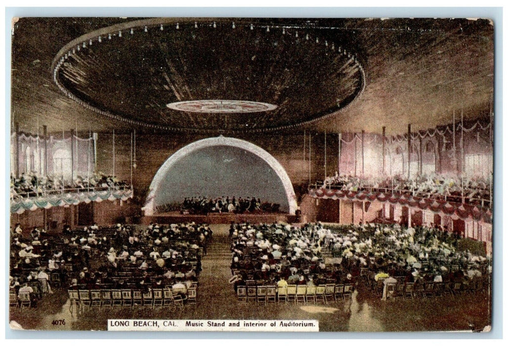 c1910 Music Stand Interior Auditorium Long Beach California CA Vintage Postcard