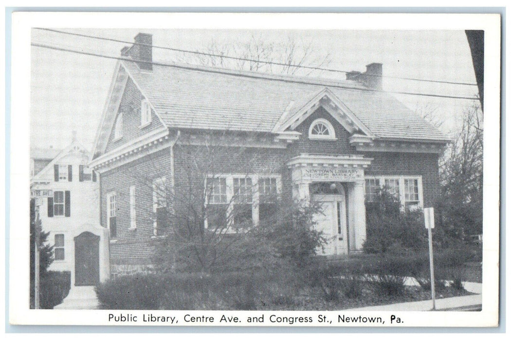 1940 Public Library Centre Ave Congress St Newtown Pennsylvania Vintage Postcard