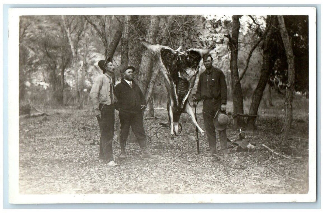 c1918 Hunter Deer Field Dressing Slaughter View RPPC Photo Unposted Postcard