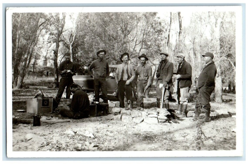 c1910's Hunters Campers Camp Site Coffee Pot Ax RPPC Photo Unposted Postcard