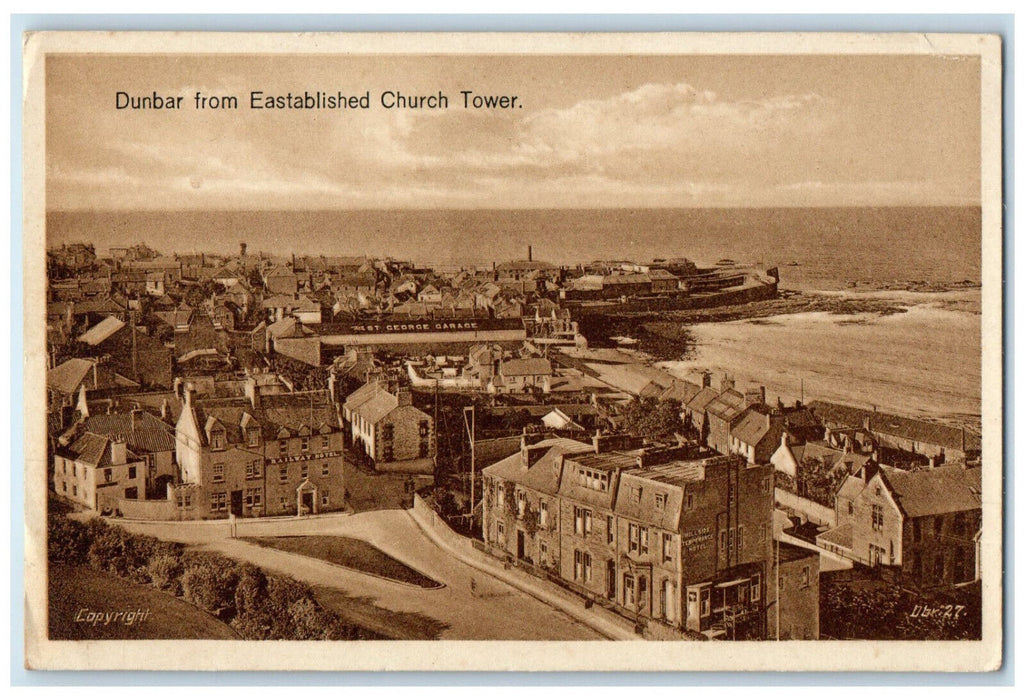 c1930's Dunbar From Established Church Tower Scotland Vintage Postcard