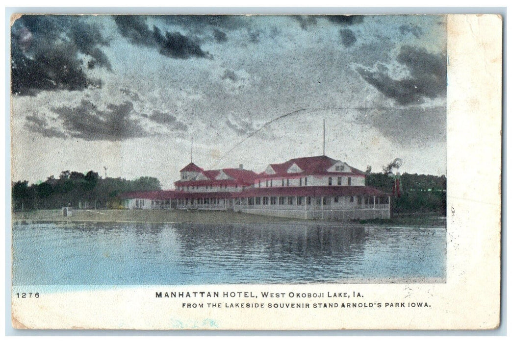 1906 View Of Manhattan Hotel West Okoboji Lake Iowa IA Posted Antique Postcard