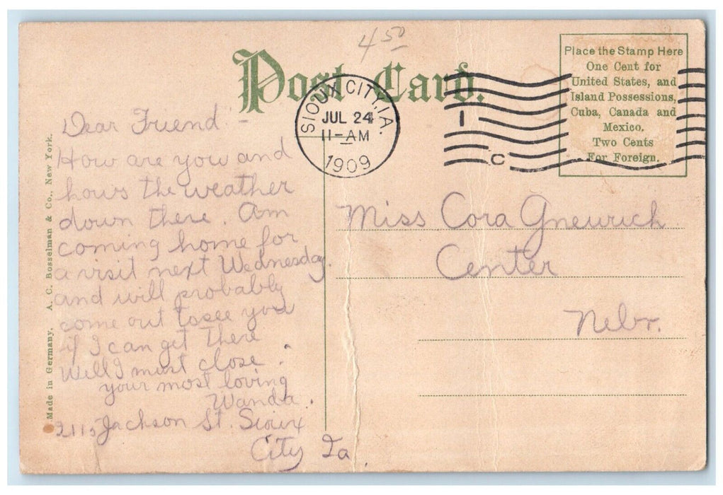 1909 High School Building Campus Sioux City Iowa IA Posted Antique Postcard