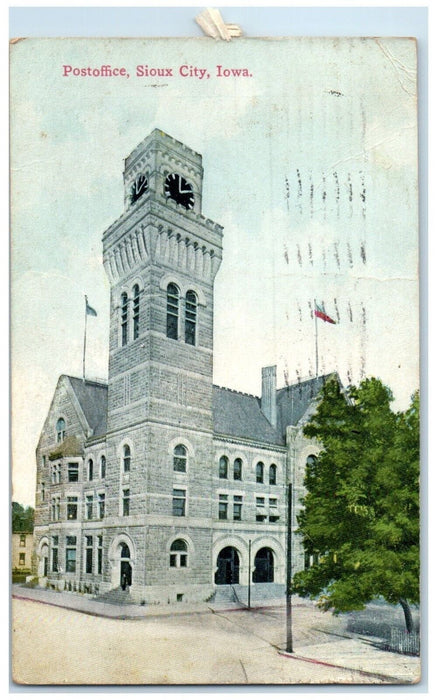 1911 Post Office Building Street View Sioux City Iowa IA Posted Antique Postcard