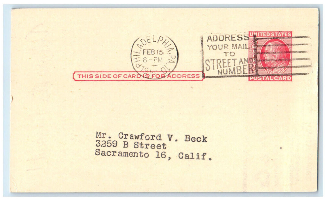 1956 Albert J Caplan & Co. Philadelphia Pennsylvania PA Vintage Postal Card