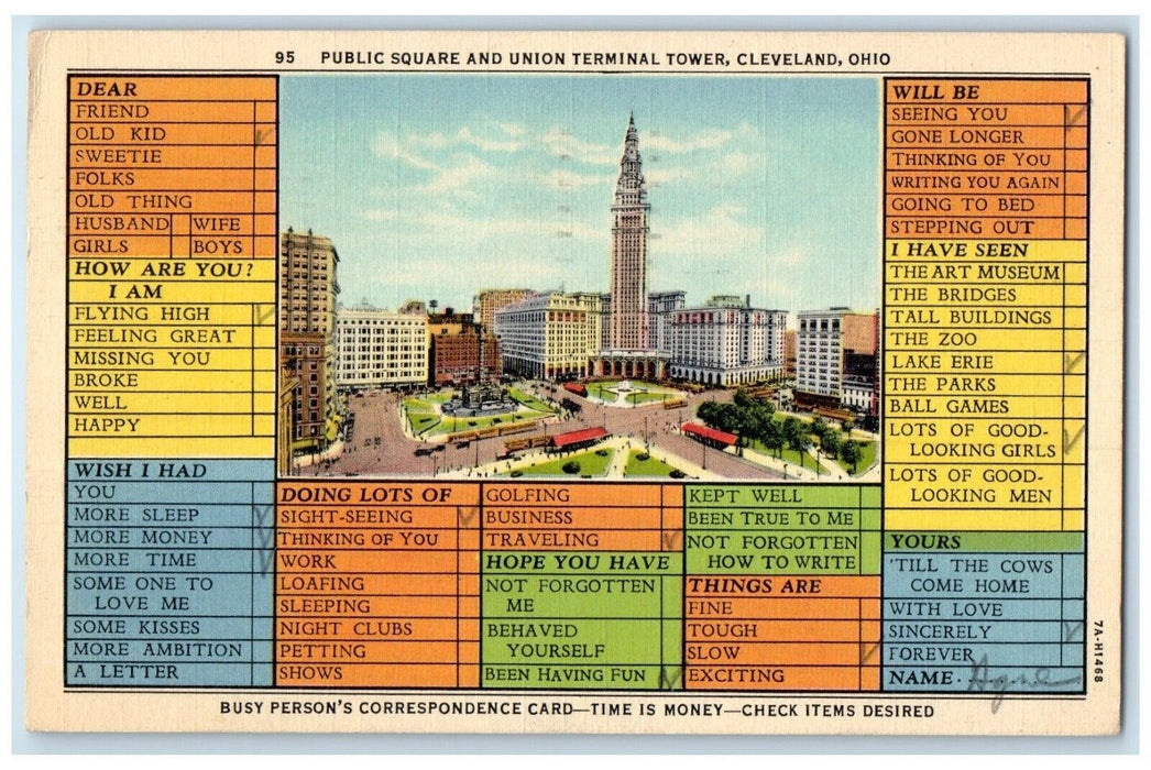 1939 Public Square Union Terminal Tower Checklist Correspondence Posted Postcard