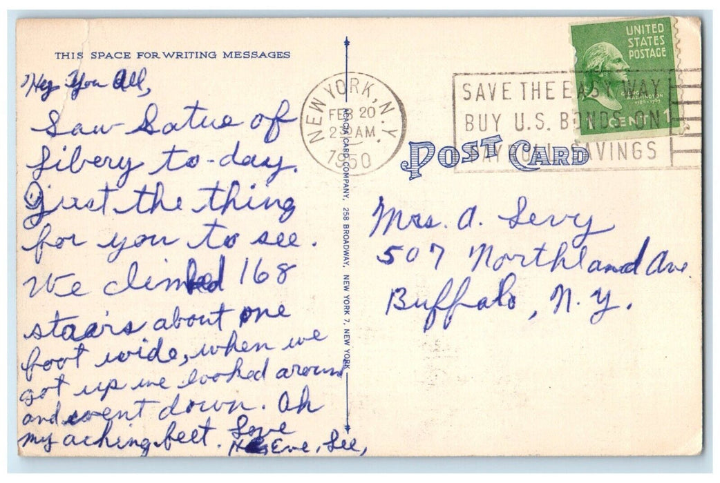 1950 Statue Of Liberty New York City NY Checklist Correspondence Posted Postcard