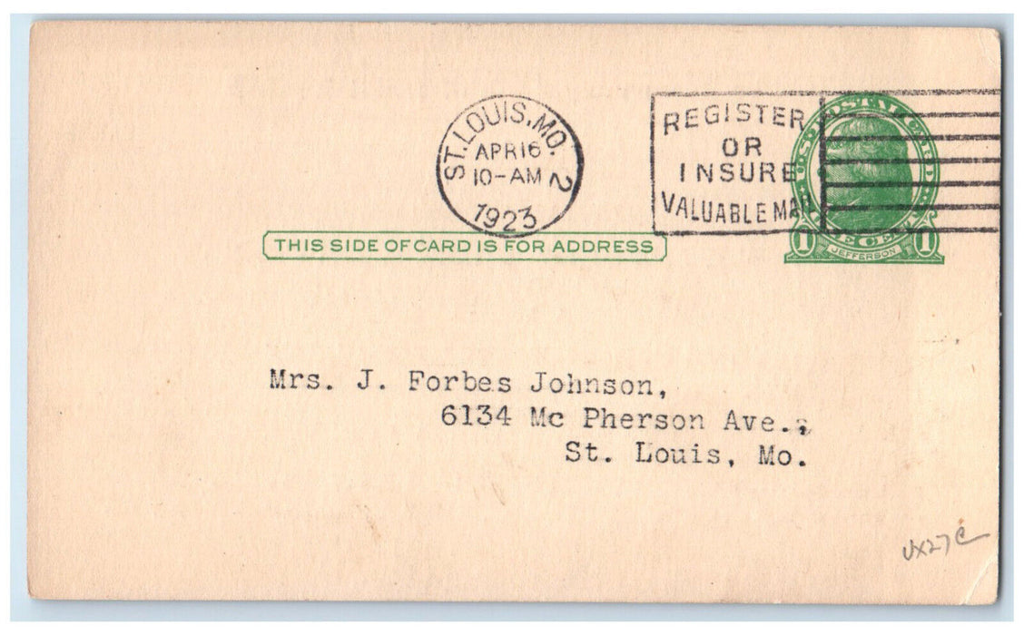1923 The Wednesday Club of Saint Louis Missouri MO Vintage Postal Card