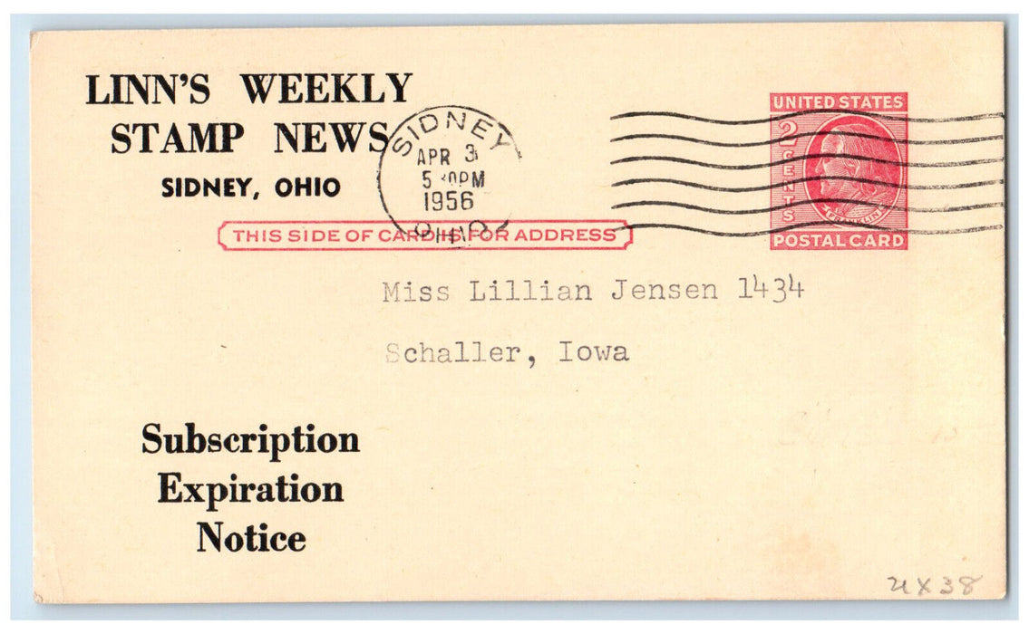 1956 Linn's Weekly Stamp News Sidney Ohio OH Posted Vintage Postal Card