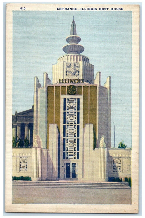 1940 Entrance Illinois Host House Building Chicago Worlds Fair Illinois Postcard