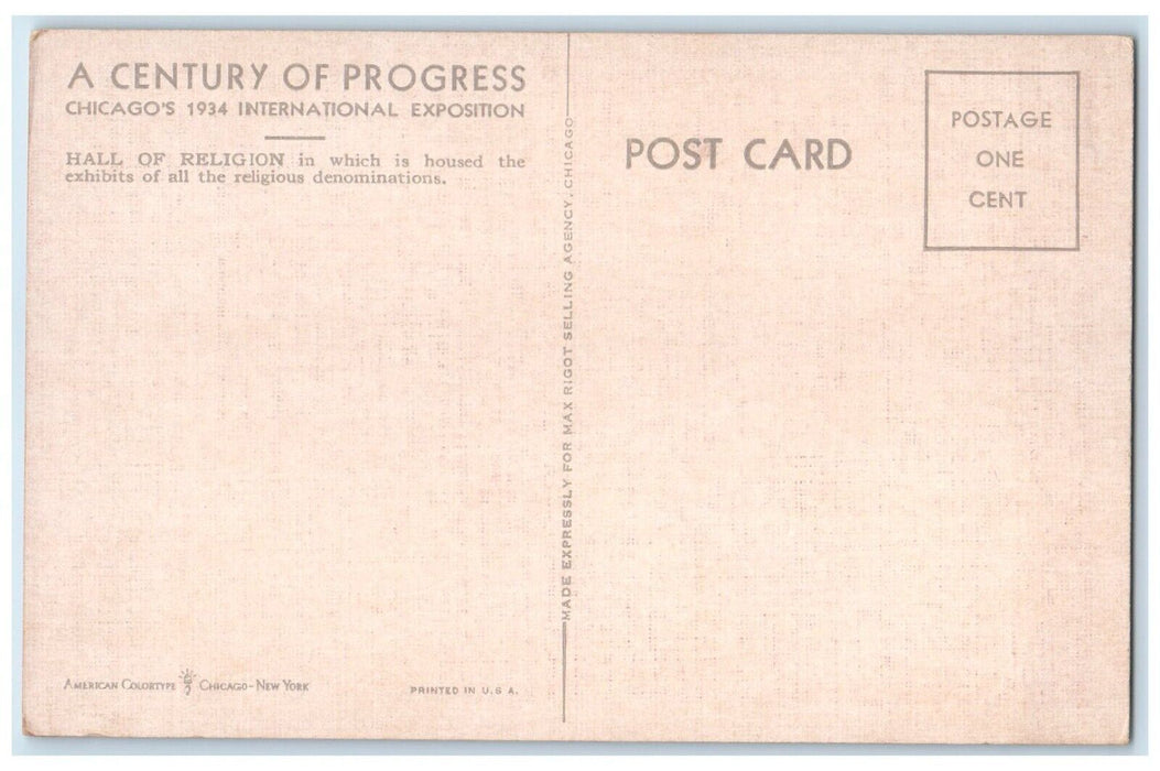 c1940 Hall Religion Century Progress Chicago International Exposition Postcard