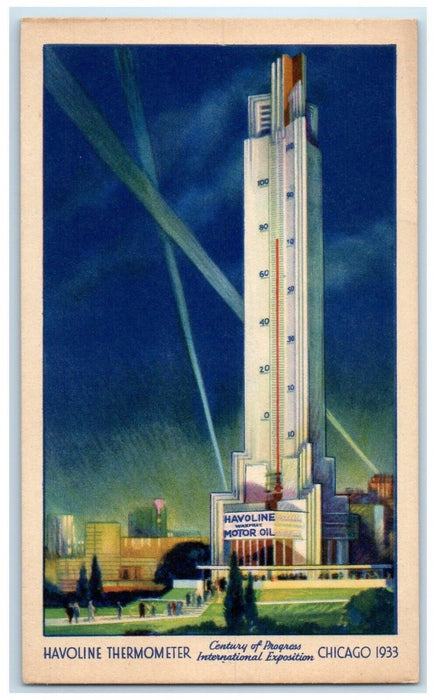c1940 Havoline Thermometer Progress International Exposition Chicago IL Postcar