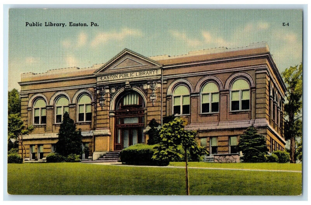 c1940 Exterior View Public Library Building Easton Pennsylvania Vintage Postcard