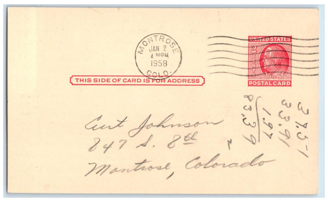 1958 Your Subscription To The Montrose Daily Press Colorado CO Postal Card