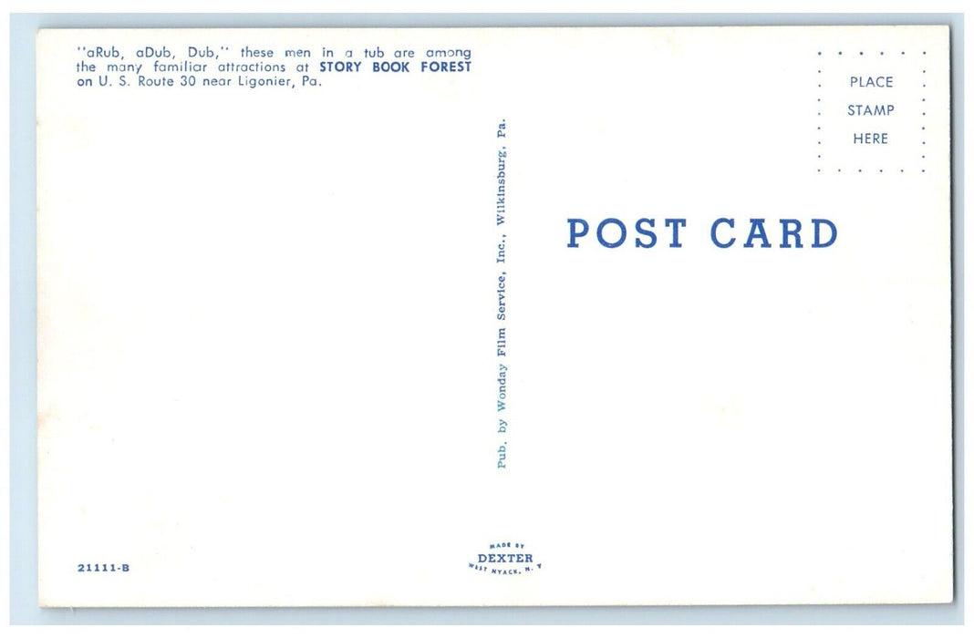 c1960 Arub Adub Dub Men Tub Story Book Forest Ligonier Pennsylvania PA Postcard