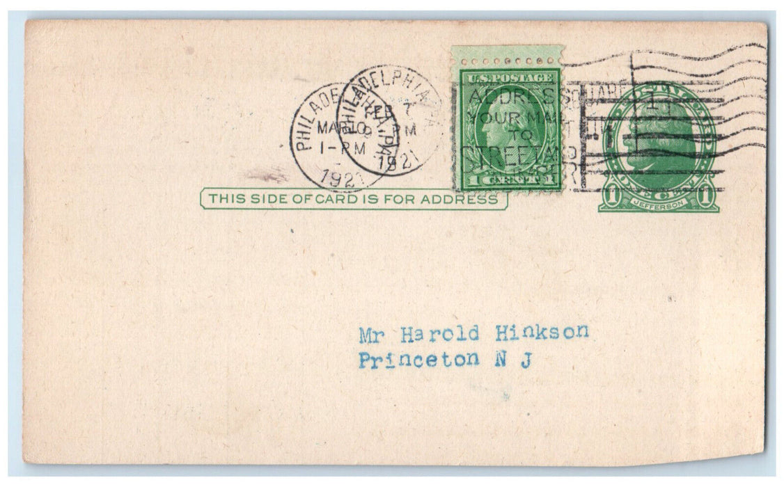 1921 The Evening Bulletin Dr. Philadelphia Pennsylvania PA Posted Postal Card