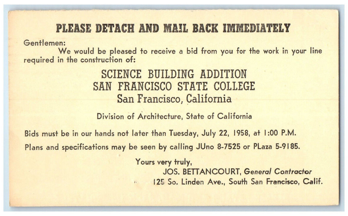 c1950's Science Building Addition San Francisco State College CA Postcard