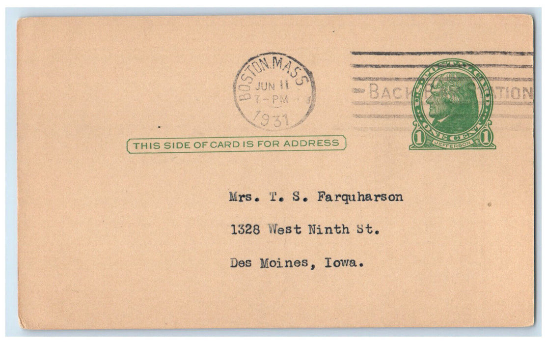 1931 10% Discount Physical Culture Shoe Shop Boston Massachusetts MA Postal Card