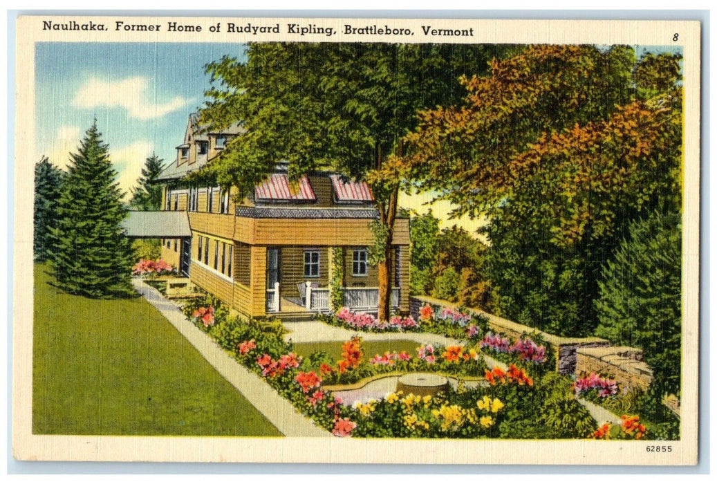 c1940 Naulhaka Former Home Rudyard Kipling Exterior Brattleboro Vermont Postcard