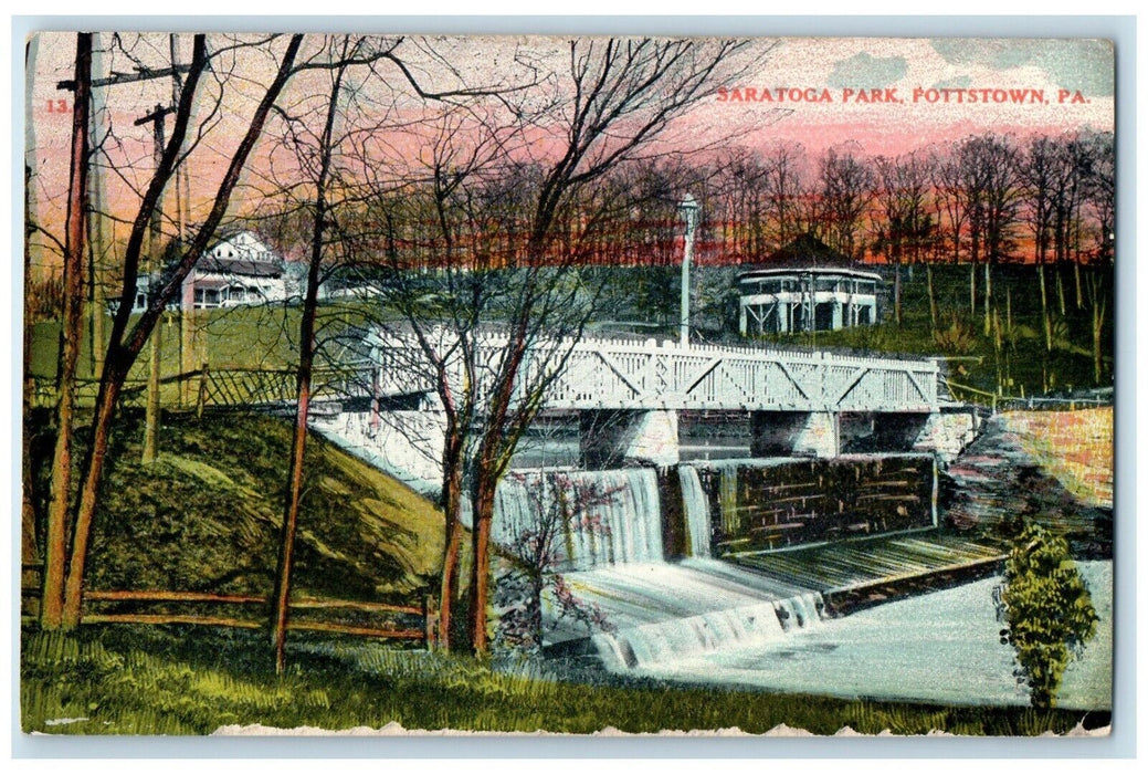 c1910 Scenic View Saratoga Park Bridge Falls Pottstown Pennsylvania PA Postcard