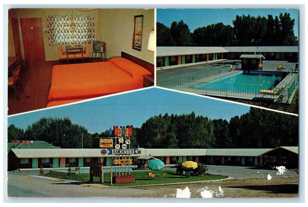 c1960 Ranchester Motel Big Horn Mountains Junction Restaurant Wyoming Postcard