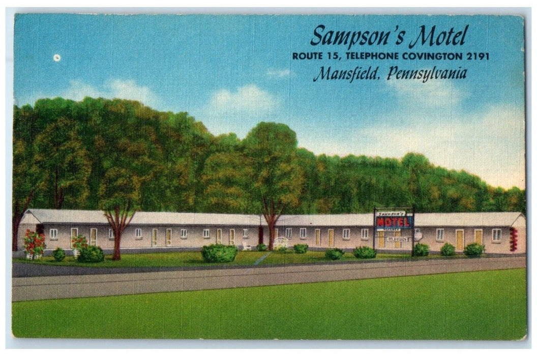 1959 Sampson's Motel Route Covington Mansfield Pennsylvania PA Vintage Postcard